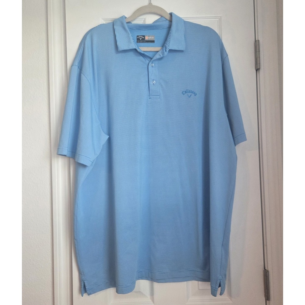 Callaway Golf Polo Shirt Men XXL Blue Micro Stripe Short Sleeve Opti-dri